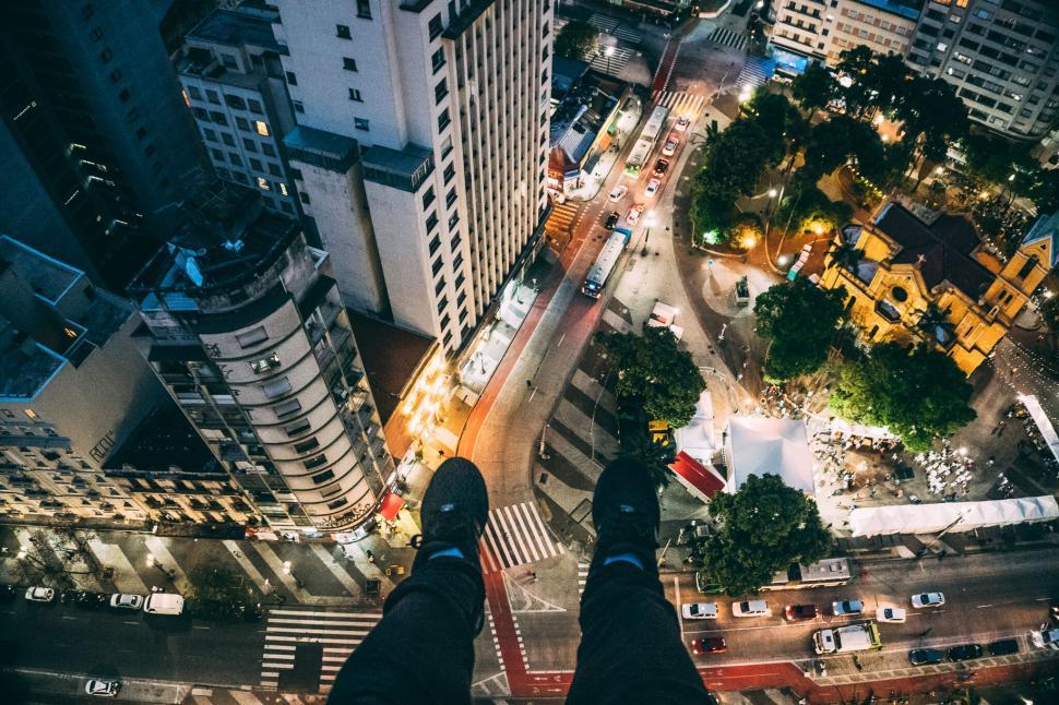 Free Image of Aerial view of cityscape at night from high vantage point. 