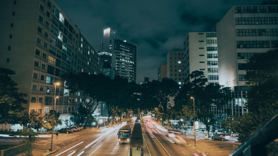 Free Image of Night Scene of Bustling City Street with Long Exposure Traffic 
