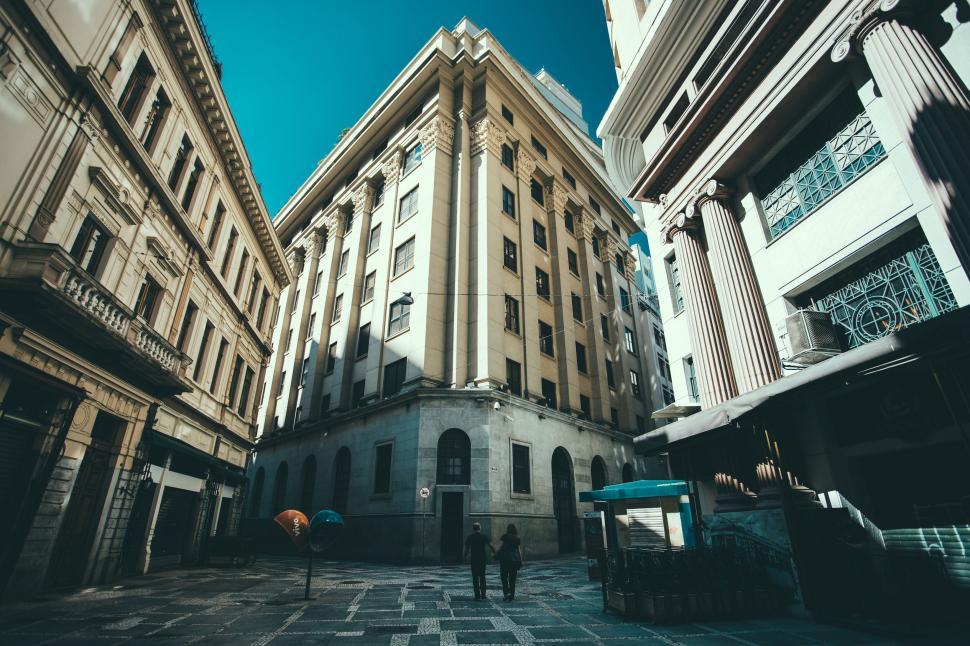 Free Image of Vintage Architectural Street Scene of Historic Urban Buildings 