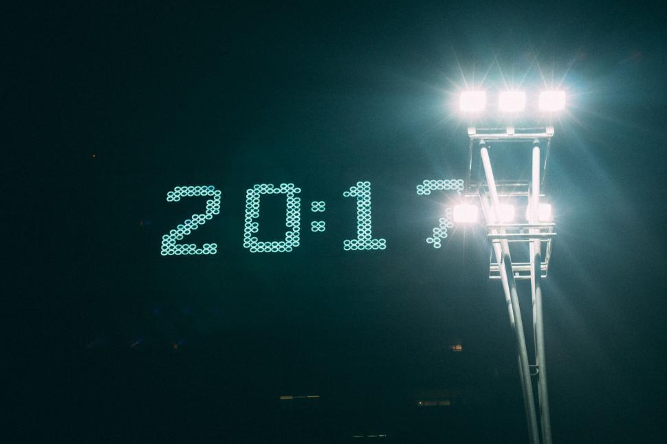 Free Image of Bright stadium lights illuminating the year 2017 display. 