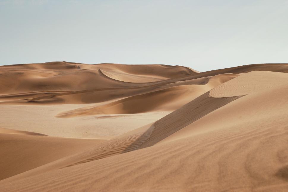 Free Image of Peaceful sand dunes in a remote desert with soft light and shadow. 
