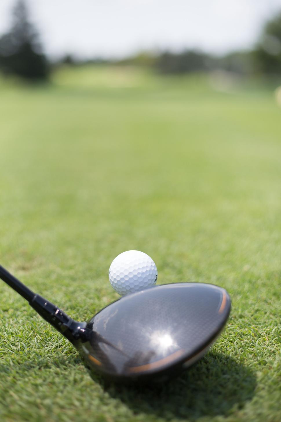 Free Image of Close-up of a golf club and ball on lush green grass. 