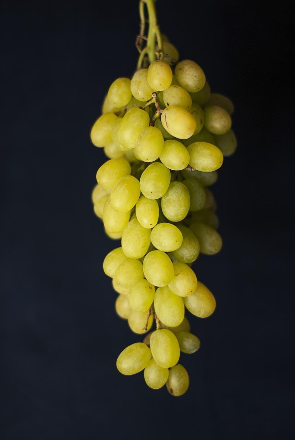 Free Image of Bunch of green grapes against dark background in close-up shot 