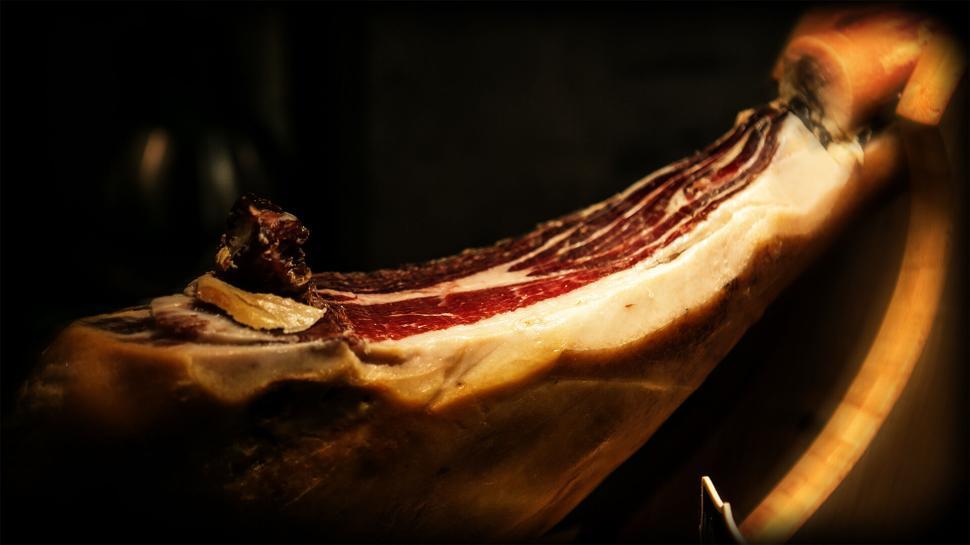 Free Image of Close-up of cured meat with intricate marbling 