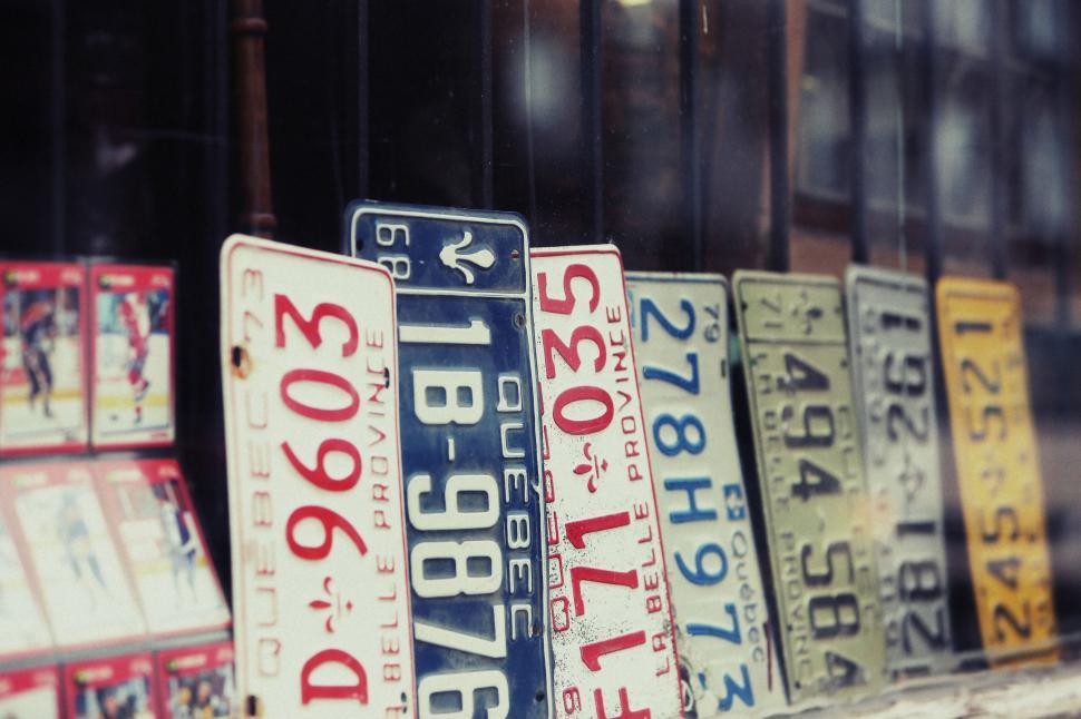 Free Image of Vintage Quebec license plates displayed, showcasing history and style. 