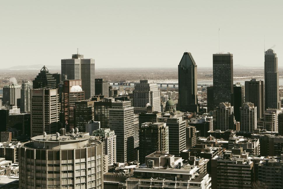 Free Image of Aerial view of a sprawling city skyline with various skyscrapers 
