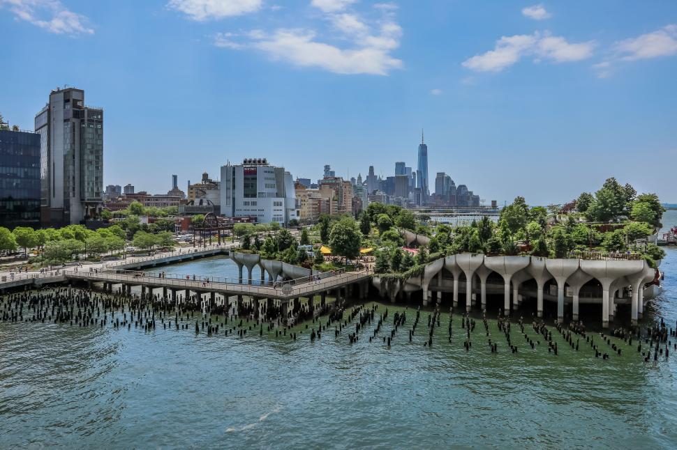 Free Image of Panoramic view of New York s Little Island park blending with modernity. 