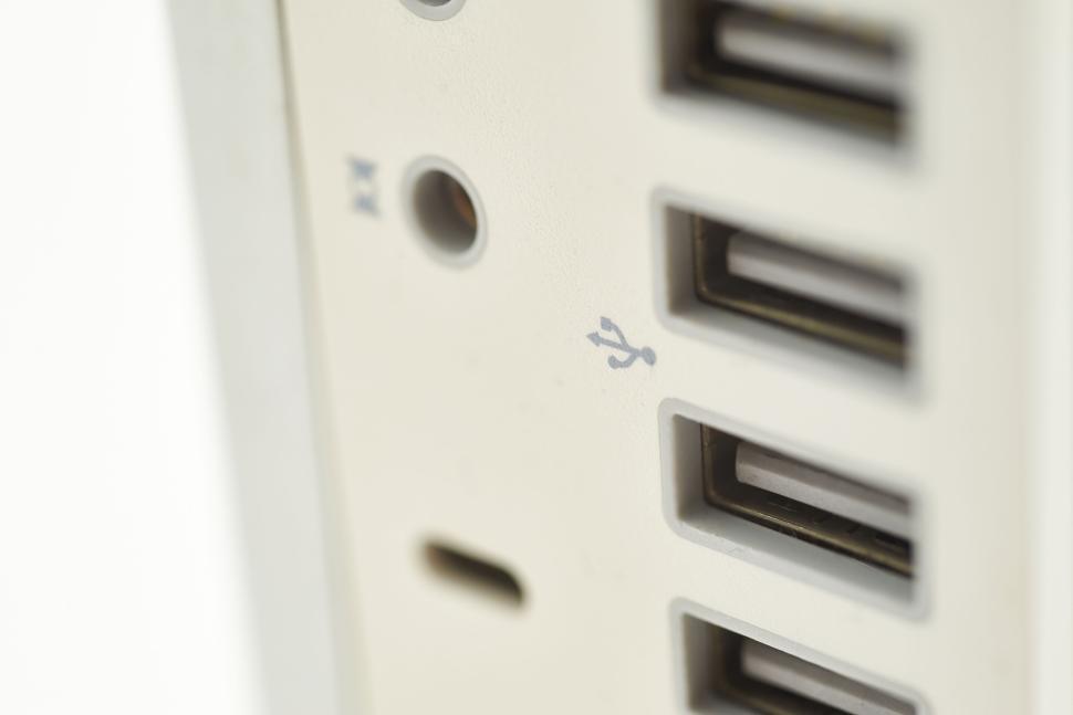 Free Image of Top-down view of USB ports on a white electronic device 