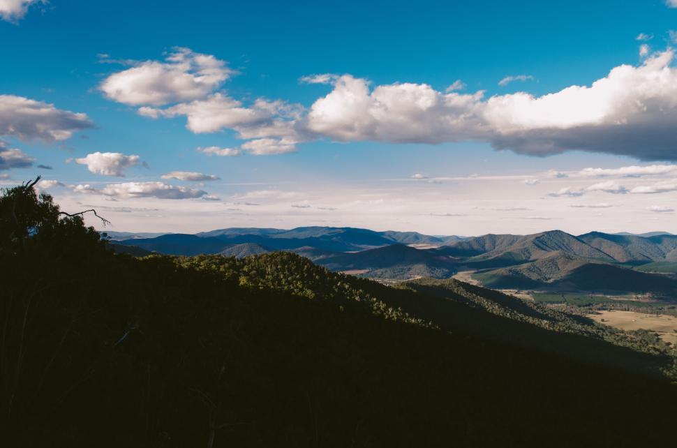 Free Image of Panoramic view of mountain landscape under clear blue sky 