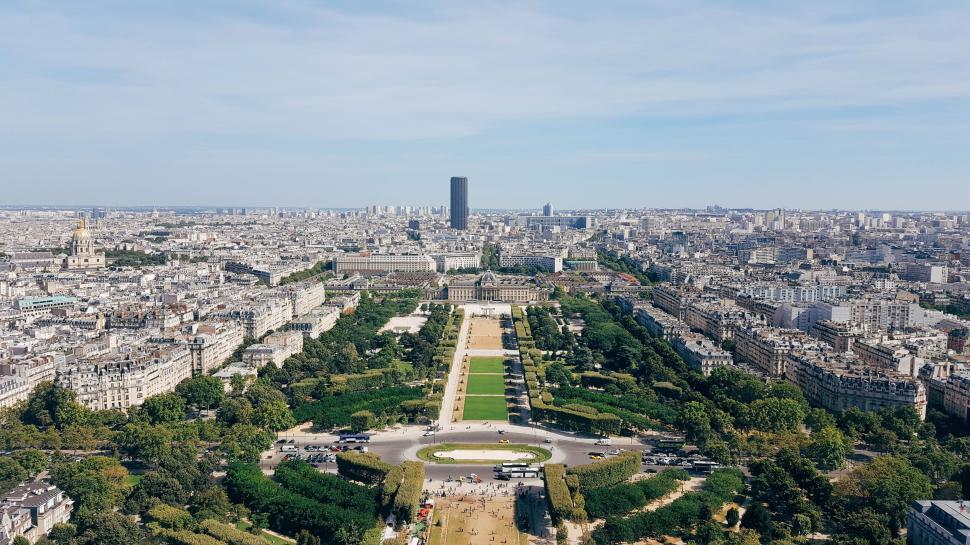 Free Image of Aerial view of Paris showing the city s landscape and landmarks. 