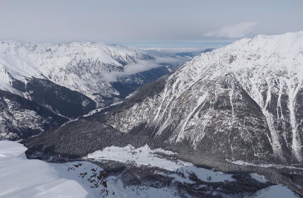 Free Image of Snow-Covered Mountain Range with Valleys and Clear Skies 
