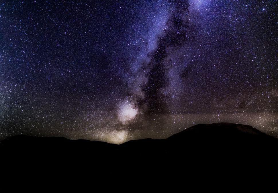Free Image of Starry night sky with Milky Way above dark mountains 