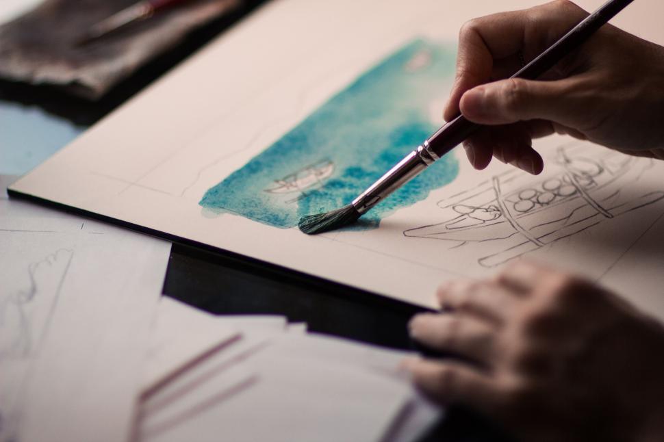 Free Image of Close-up of artistic painting in progress with brush 