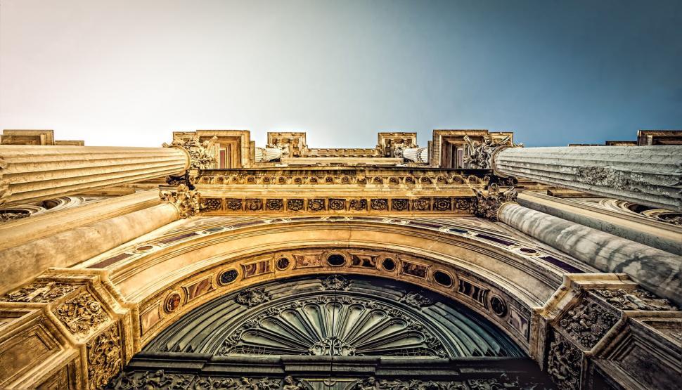 Free Image of Ornate architectural detail of a historic building exterior 