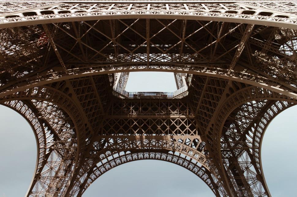 Free Image of Eiffel Tower close-up capture highlighting iron structure 