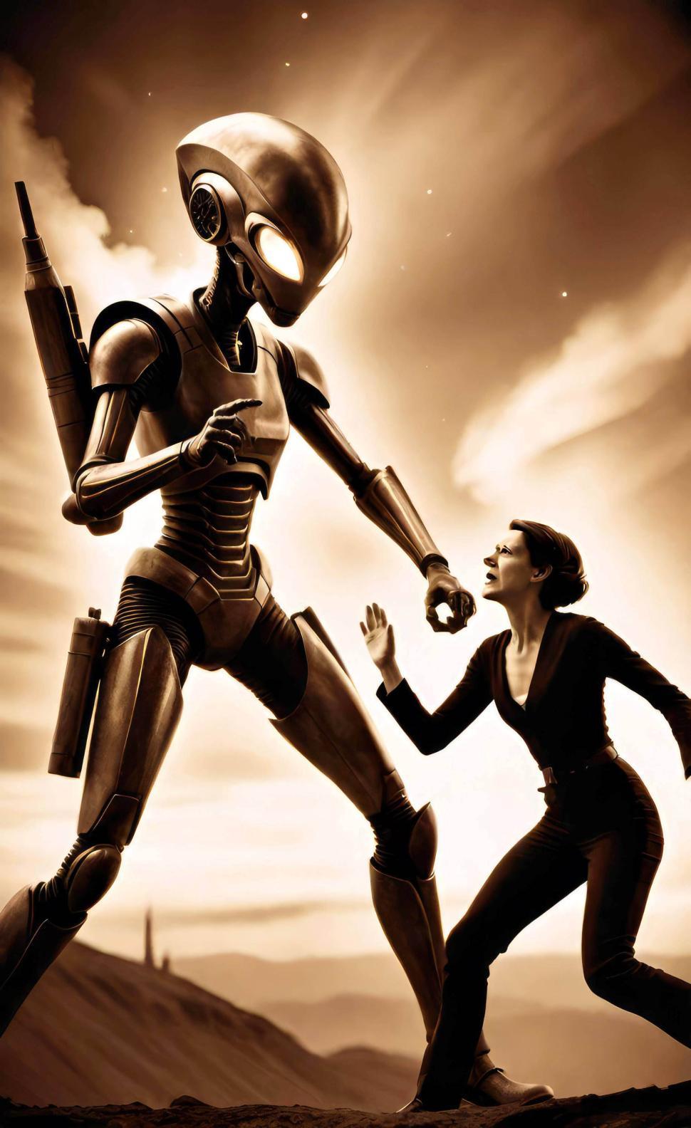 Free Image of Alien abduction of a scared woman  