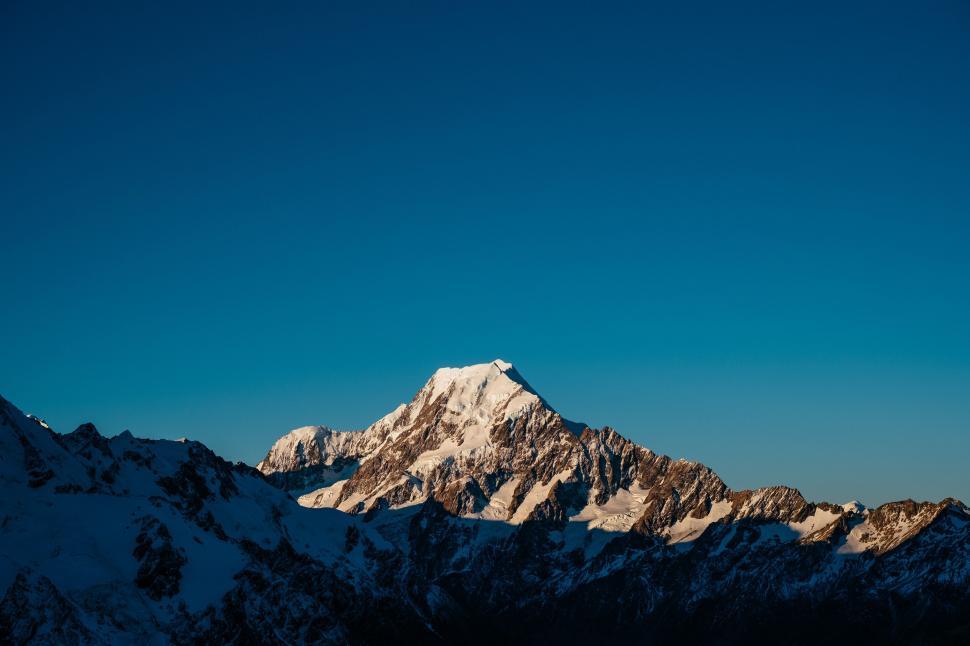 Free Image of Snow-capped majestic mountain under twilight sky 
