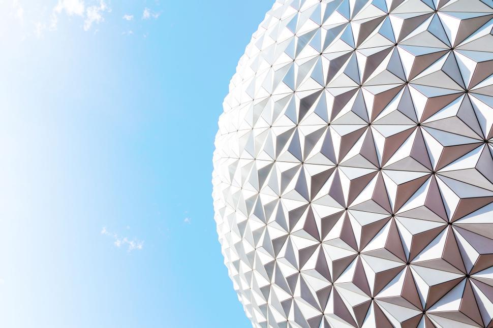 Free Image of Geodesic dome against a clear blue sky. 