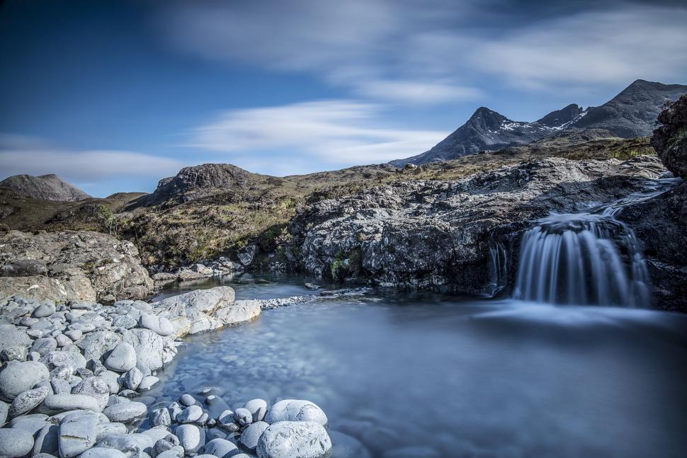 Free Image of Peaceful river flowing in mountainous landscape scenery 