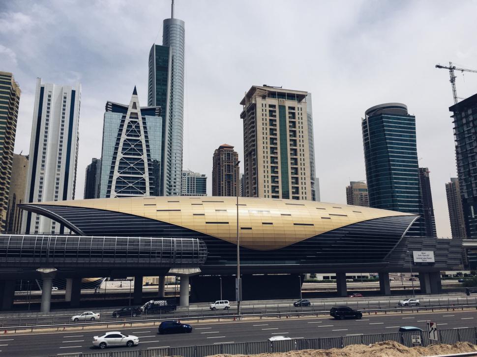 Free Image of Modern metro station surrounded by skyscrapers. 