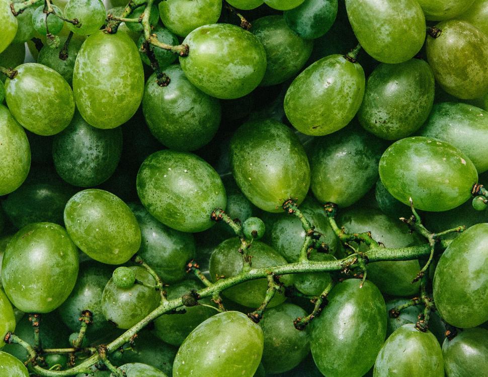 Free Image of Close-up of fresh green grapes in a tightly packed cluster. 
