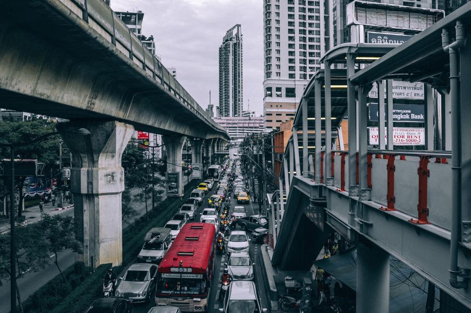 Free Image of Busy urban traffic jam captured in a bustling city 