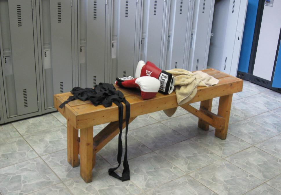 Free Image of Bench With Lockers in Background 