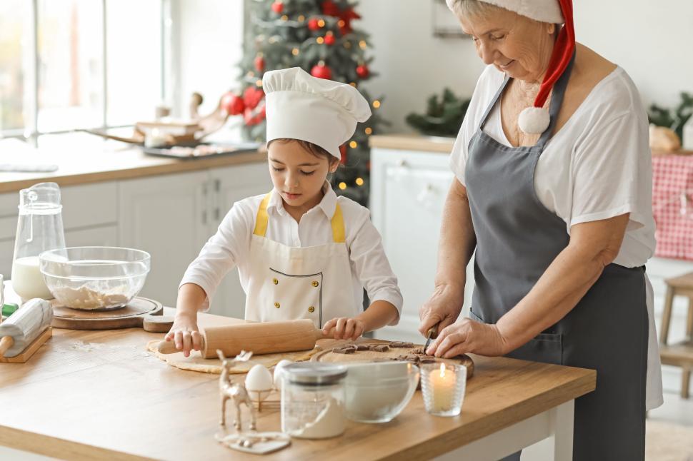 Free Image of Grandmother and Child Baking Together During Holiday. 
