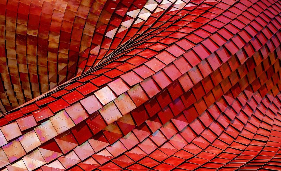 Free Image of Abstract red tiles creating a dynamic wave pattern. 