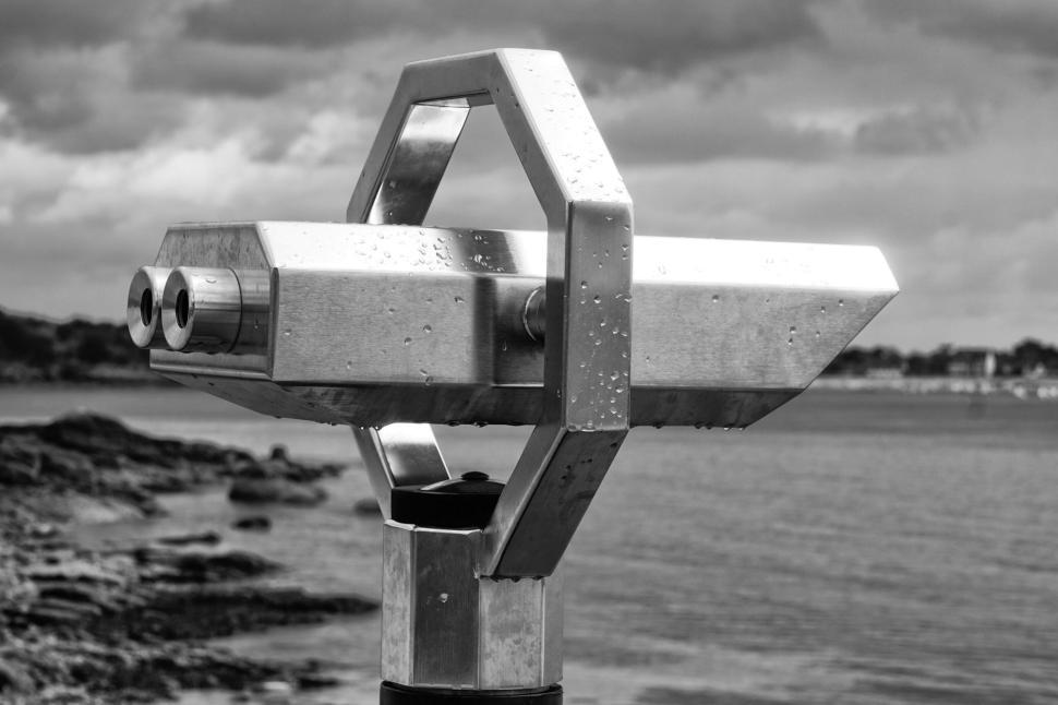 Free Image of Coin-operated binoculars overlooking a water body. 