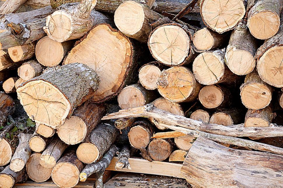 Free Image of Pile of chopped firewood logs stacked and ready for use. 