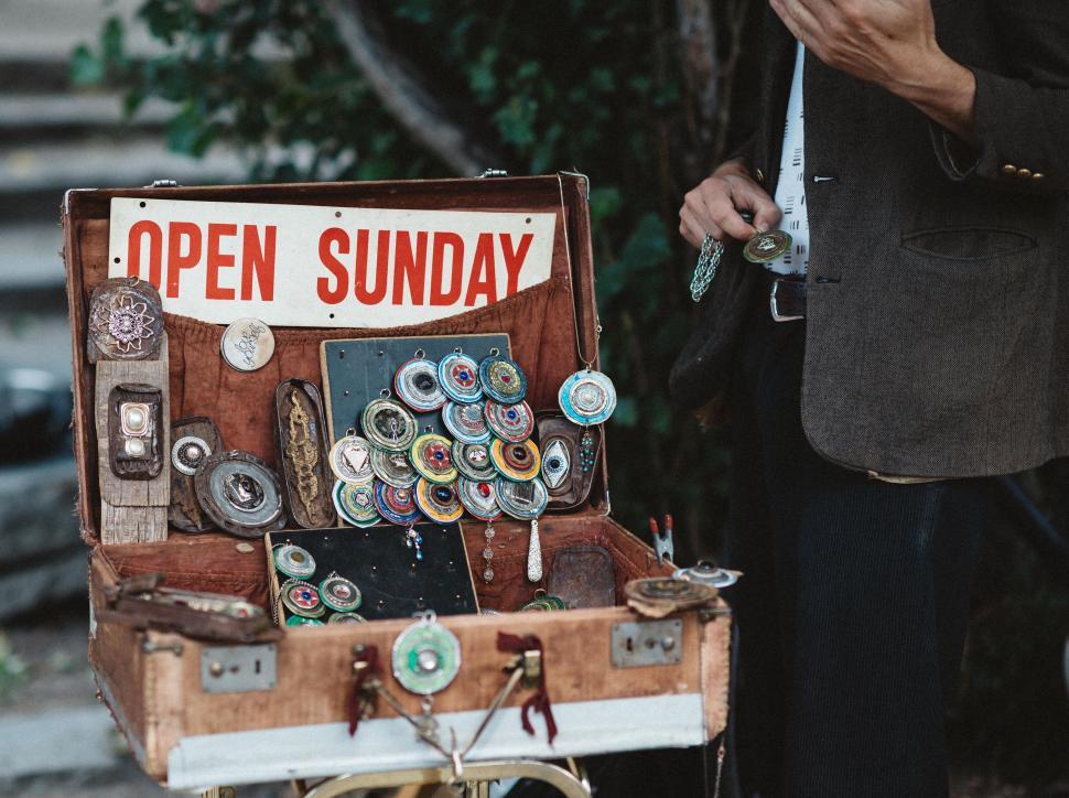 Free Image of Street market with eclectic collection of brooches 