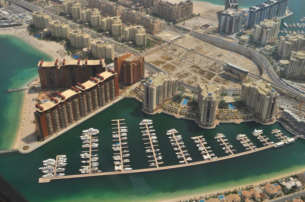 Free Image of Aerial view of Dubai Marina and waterfront developments area 