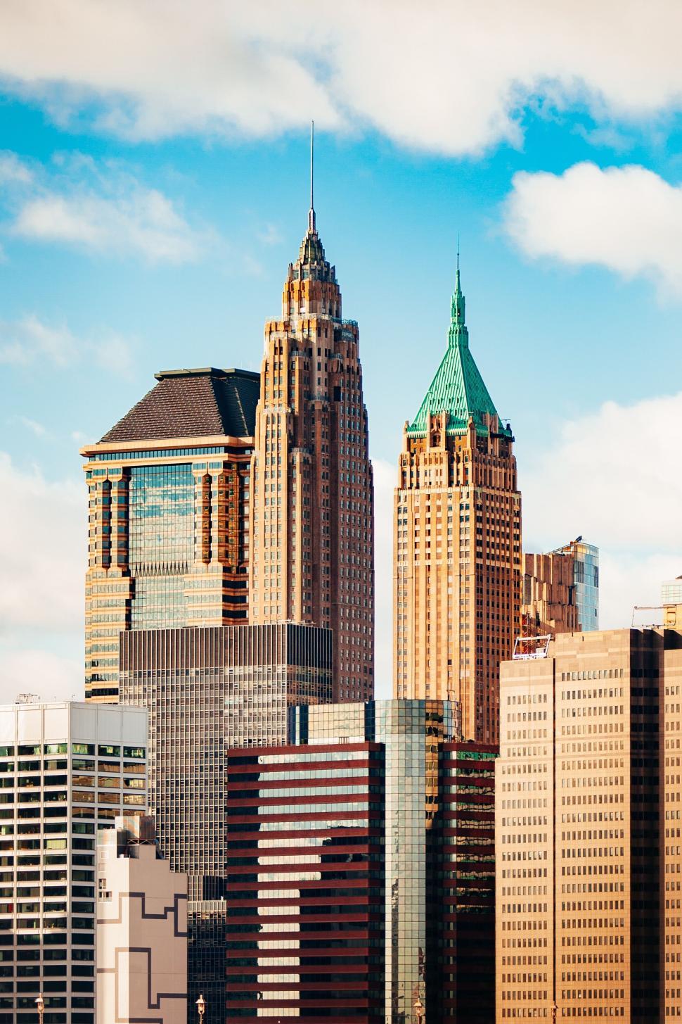 Free Image of Skyline of various skyscrapers on a sunny day. 