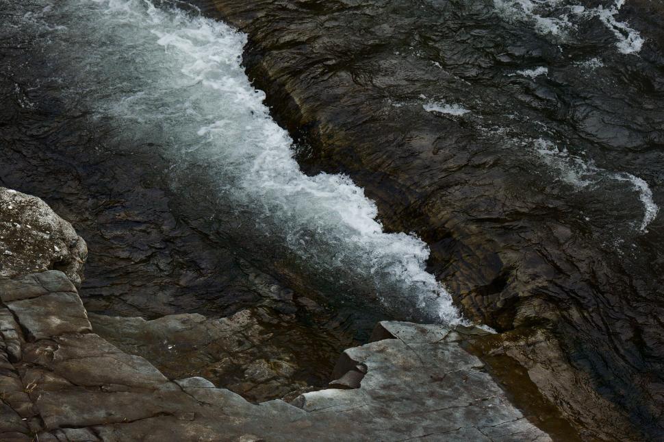 Free Image of Calm flowing river water over smooth rocks in nature 