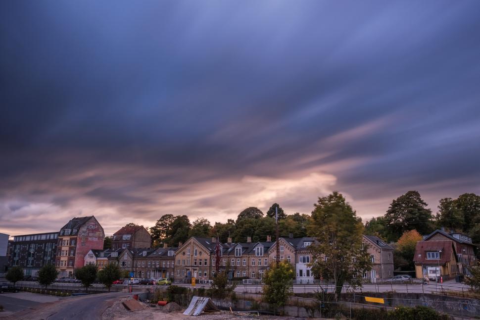 Free Image of Sunset over a Beautiful Countryside Village Townscape 