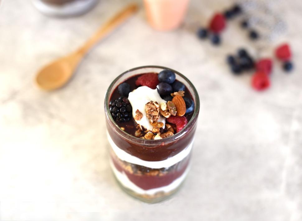 Free Image of Layered parfait with fresh berries and yogurt 