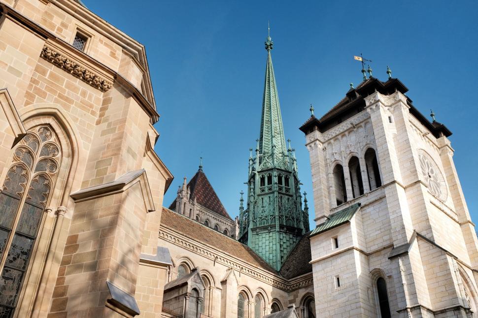 Free Image of Historic Cathedral Against Clear Blue Sky in Afternoon 