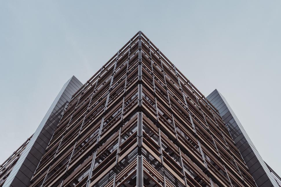 Free Image of Modern architecture with geometric wood and metal facade 