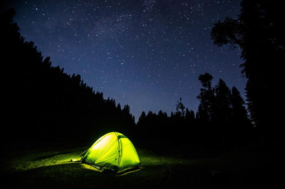 Free Image of Illuminated camping tent under a starlit night sky 