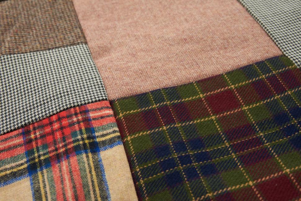 Free Image of Patchwork fabric with checkered and plain patterns combined 