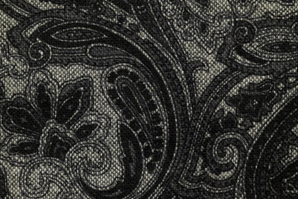 Free Image of Black and grey paisley pattern textile with intricate details 