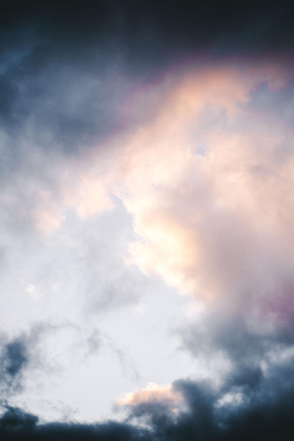 Free Image of Colorful clouds against a dark sky during sunset time. 