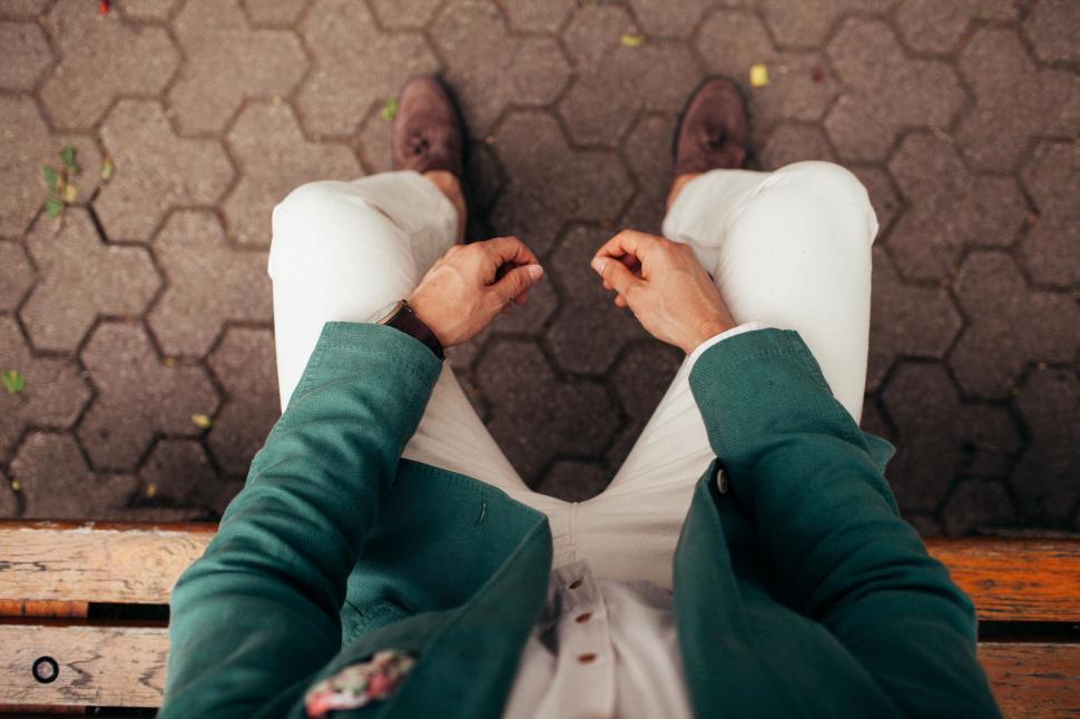 Free Image of Fashionable man in green blazer viewed from above 