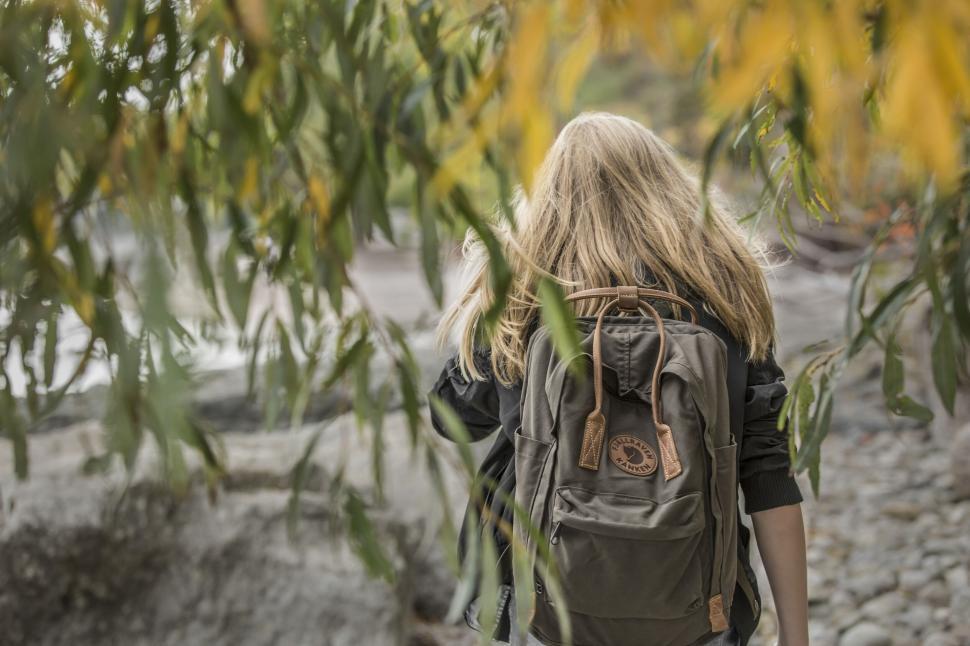 Free Image of Back view of person with backpack walking in nature. 