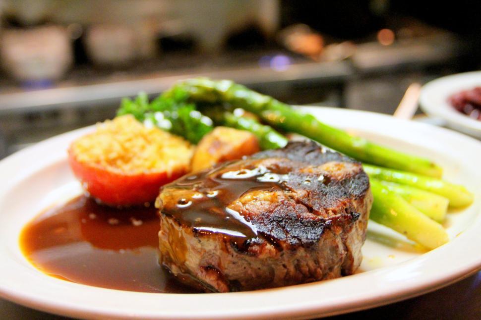 Free Image of Delicious gourmet steak with vegetables on a white plate 