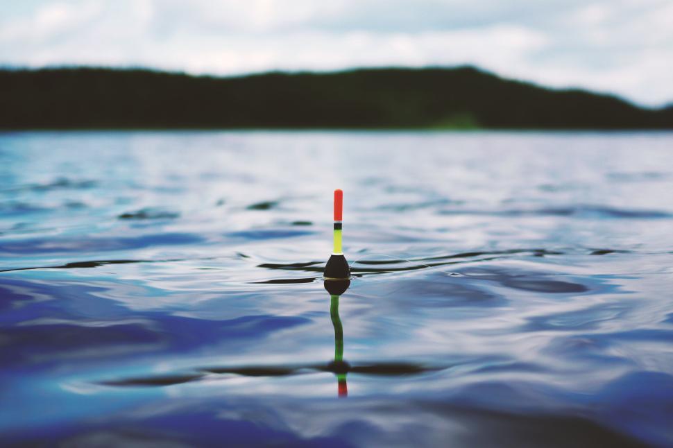 Free Image of Fishing float on lake surface, calm and ready to fish 