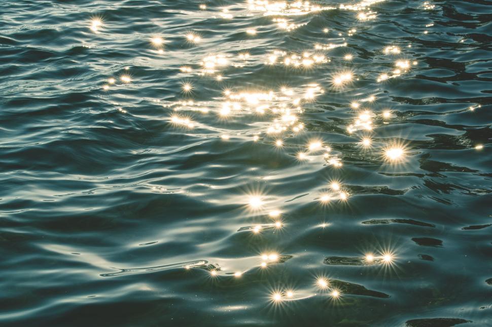 Free Image of Sun reflections on water surface, golden glimmers 