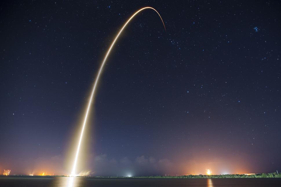 Free Image of Long exposure capture of rocket s trajectory at night 