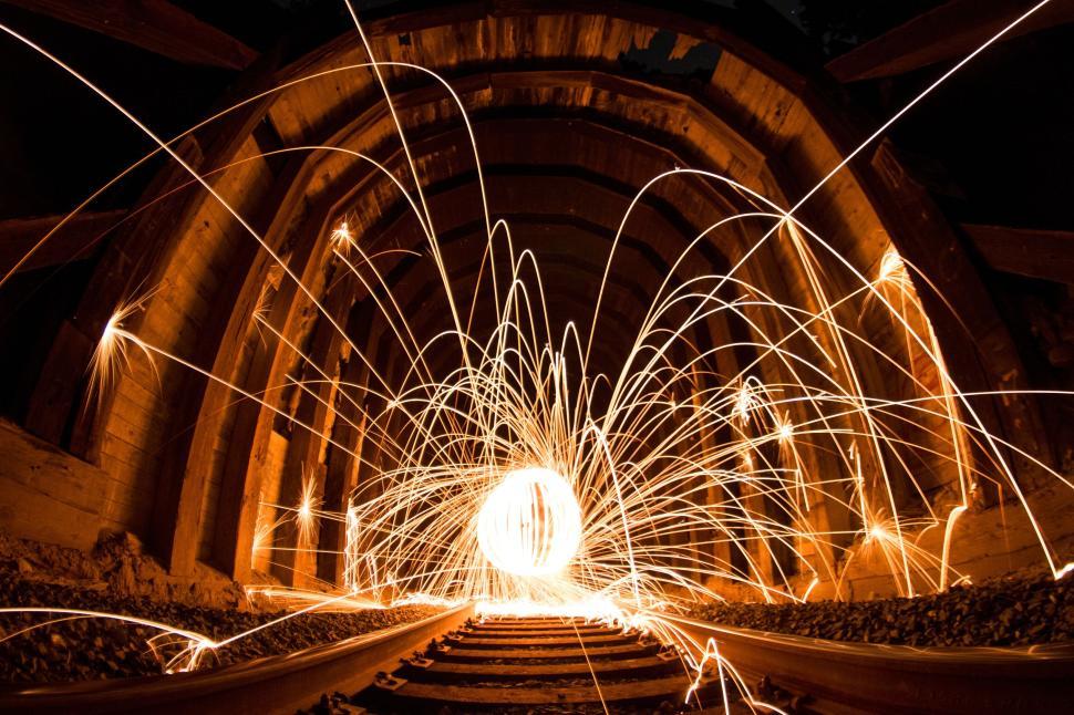 Free Image of Steel Wool Photography Sparks Tunnel Lamp Light Art 